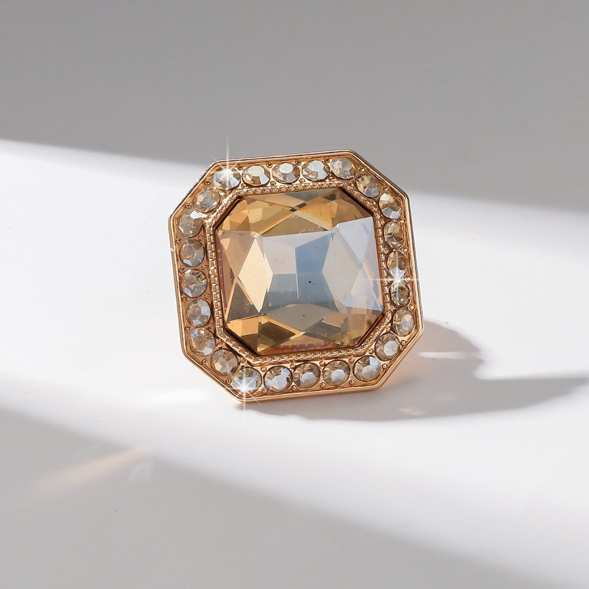 Glam Flowers Ring For Women, 14K Real Gold Plated Zinc Alloy With Glass Stone, 1 PCS Package