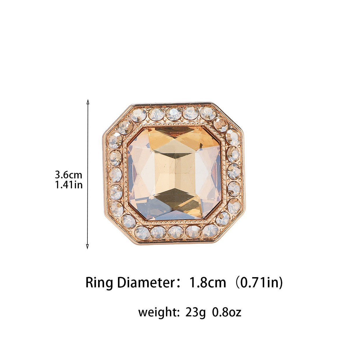 Glam Flowers Ring For Women, 14K Real Gold Plated Zinc Alloy With Glass Stone, 1 PCS Package