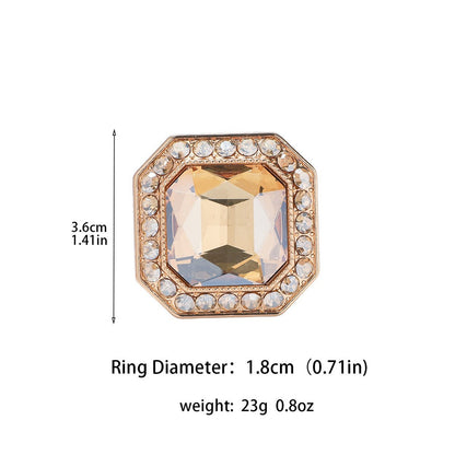 Glam Flowers Ring For Women, 14K Real Gold Plated Zinc Alloy With Glass Stone, 1 PCS Package