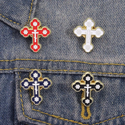 Painted Cross Brooch Vintage Personal Matching Accessories Blue Red Black White Multi-color Fixed Badge