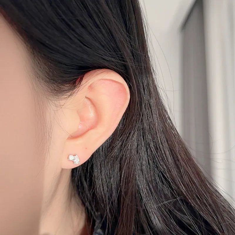 Round Stud Earrings For Women In 925 Sterling Silver Featuring Moissanite In Silver