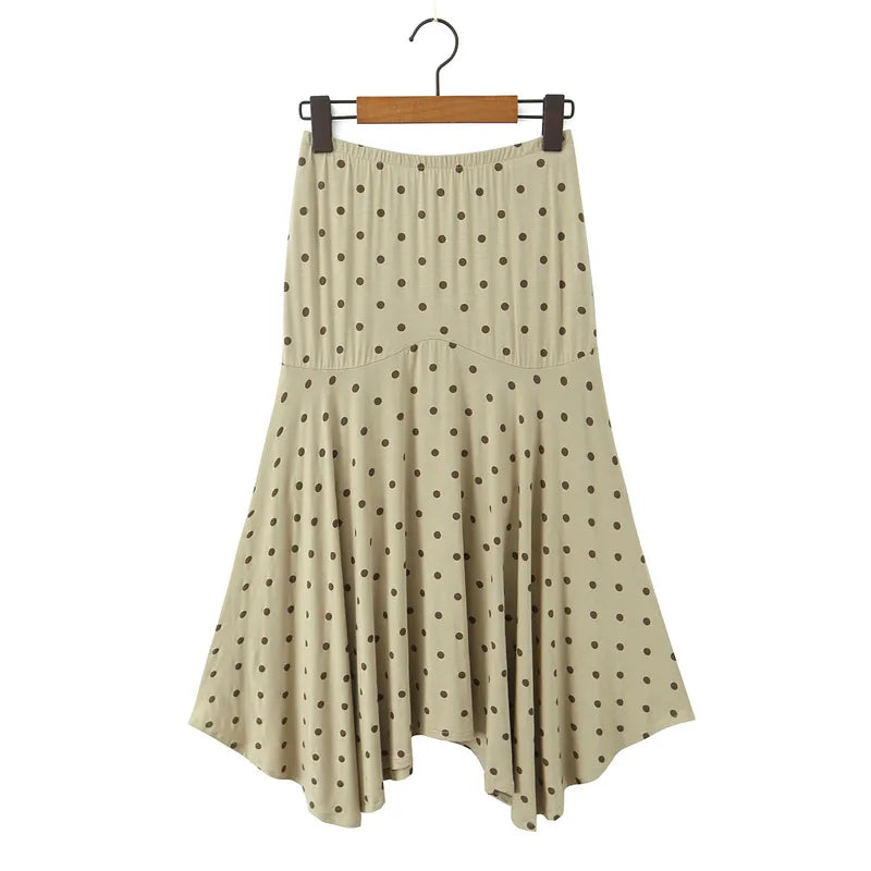 Polka Dots Skirt Co-ord Set In Polyester Featuring Folds With Round Neck Sleeveless Slim Short Design