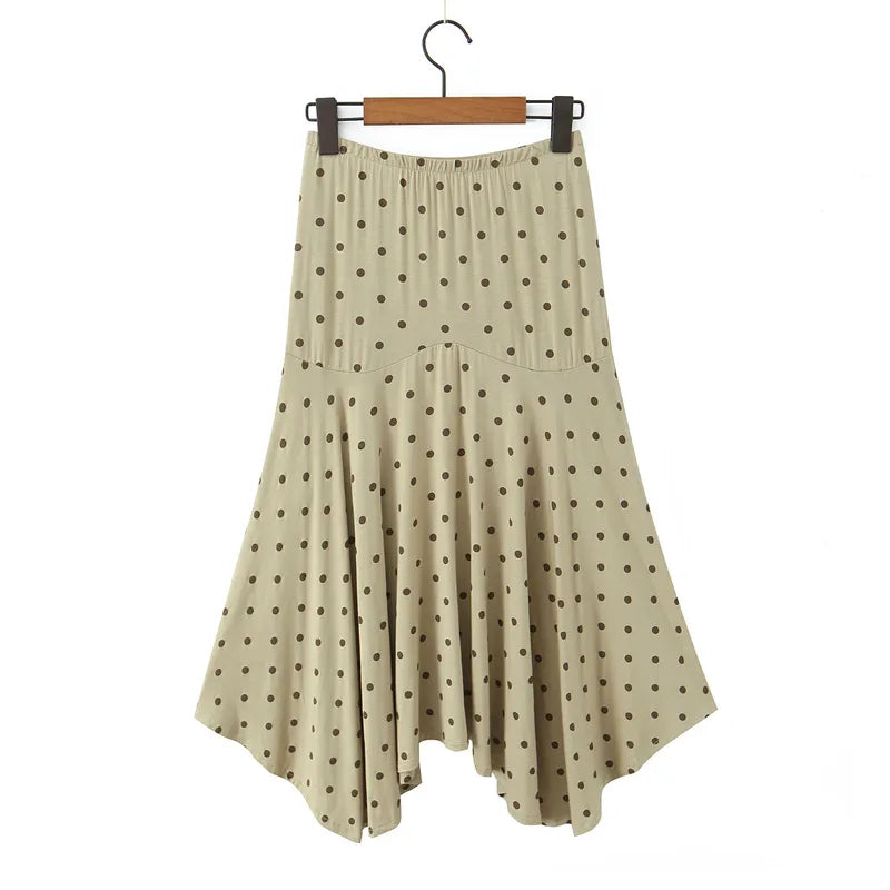 Polka Dots Skirt Co-ord Set In Polyester Featuring Folds With Round Neck Sleeveless Slim Short Design