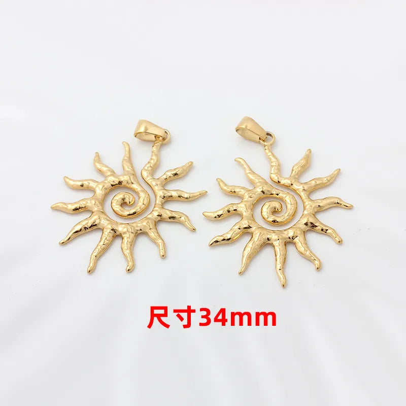 Sun Pattern Jewelry Accessory In Golden, PVD Coated With 18K Real Gold Plated Titanium Steel