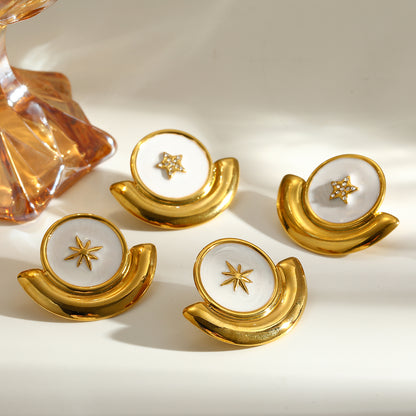 Pentagram Earrings For MAMA Featuring Roman Style Design In 304 Stainless Steel With 18K Real Gold Plated And Rhinestones