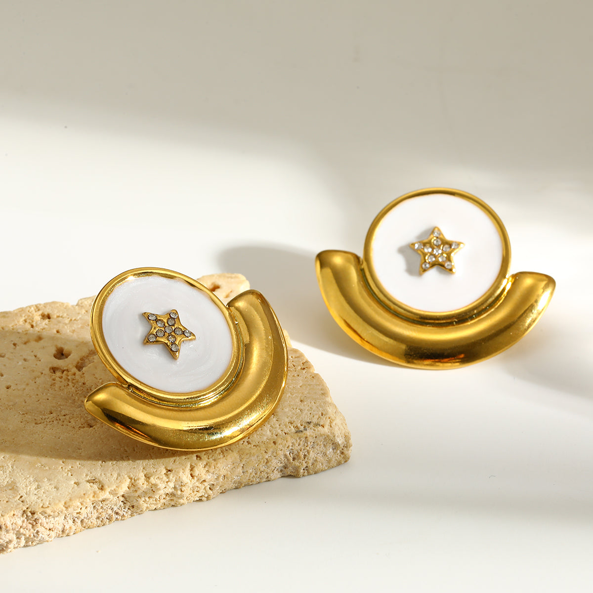 Pentagram Earrings For MAMA Featuring Roman Style Design In 304 Stainless Steel With 18K Real Gold Plated And Rhinestones