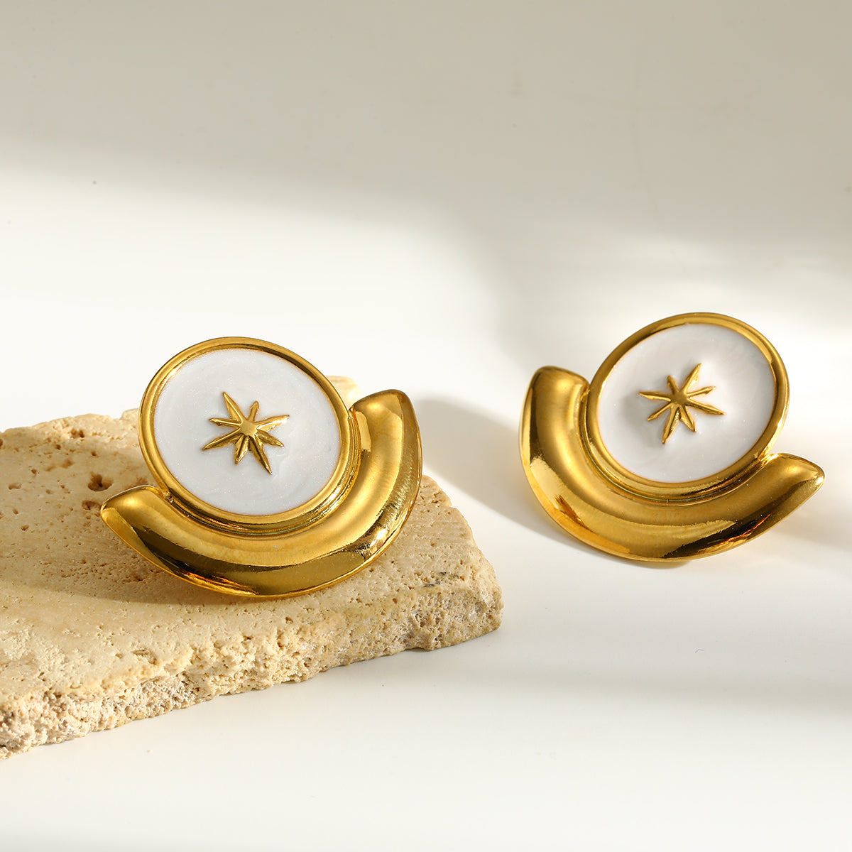 Pentagram Earrings For MAMA Featuring Roman Style Design In 304 Stainless Steel With 18K Real Gold Plated And Rhinestones