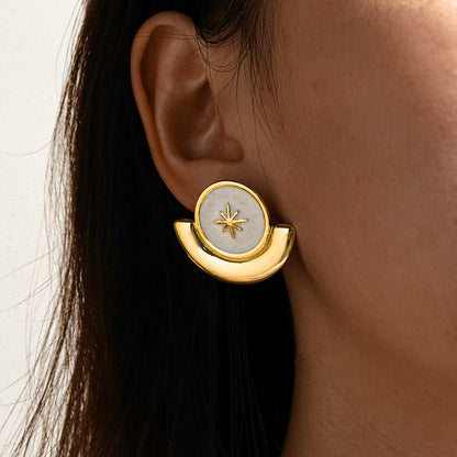 Pentagram Earrings For MAMA Featuring Roman Style Design In 304 Stainless Steel With 18K Real Gold Plated And Rhinestones