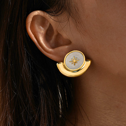 Pentagram Earrings For MAMA Featuring Roman Style Design In 304 Stainless Steel With 18K Real Gold Plated And Rhinestones