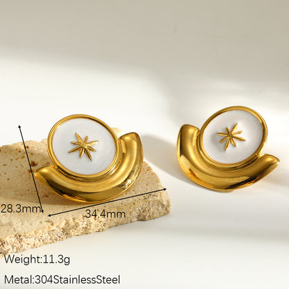 Pentagram Earrings For MAMA Featuring Roman Style Design In 304 Stainless Steel With 18K Real Gold Plated And Rhinestones