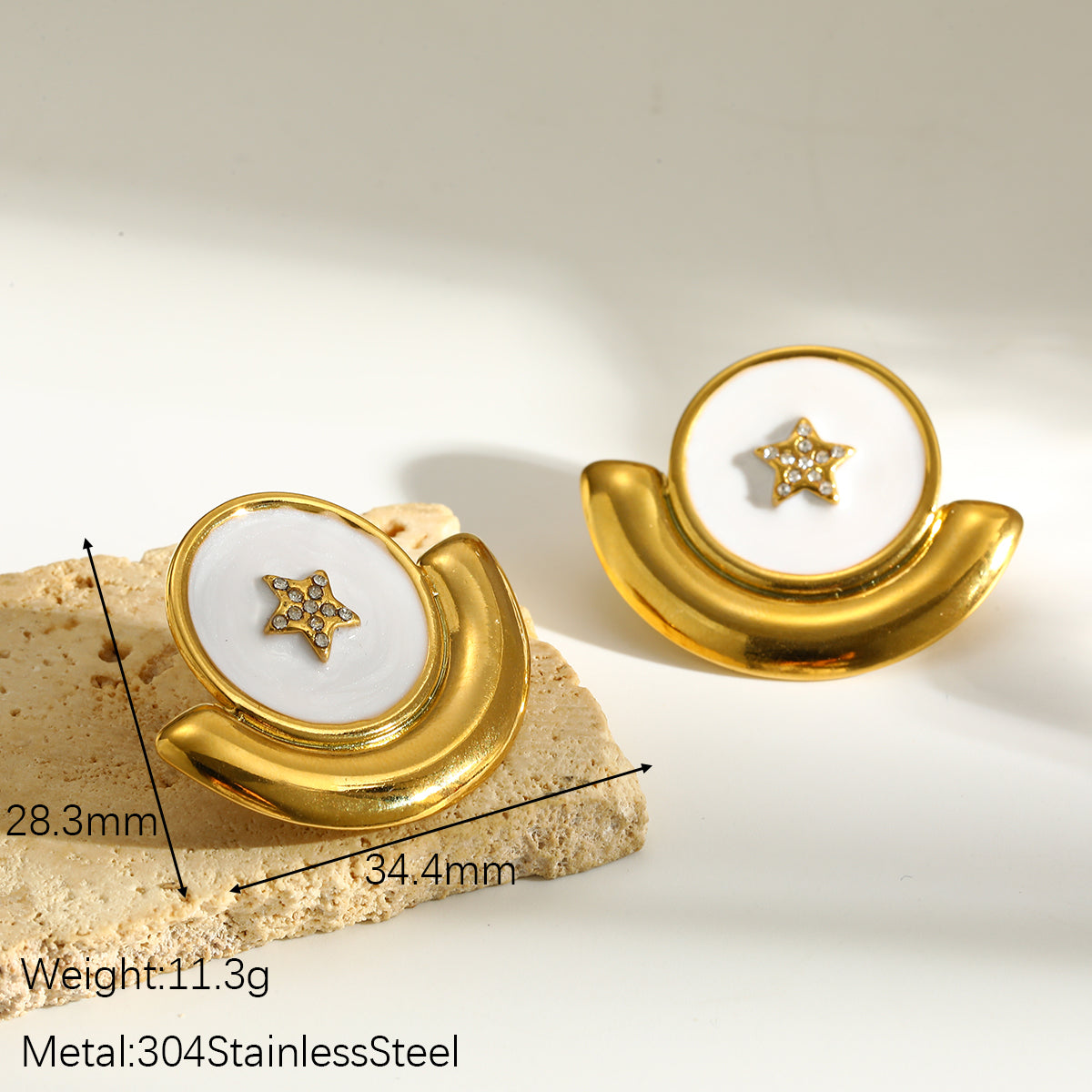 Pentagram Earrings For MAMA Featuring Roman Style Design In 304 Stainless Steel With 18K Real Gold Plated And Rhinestones