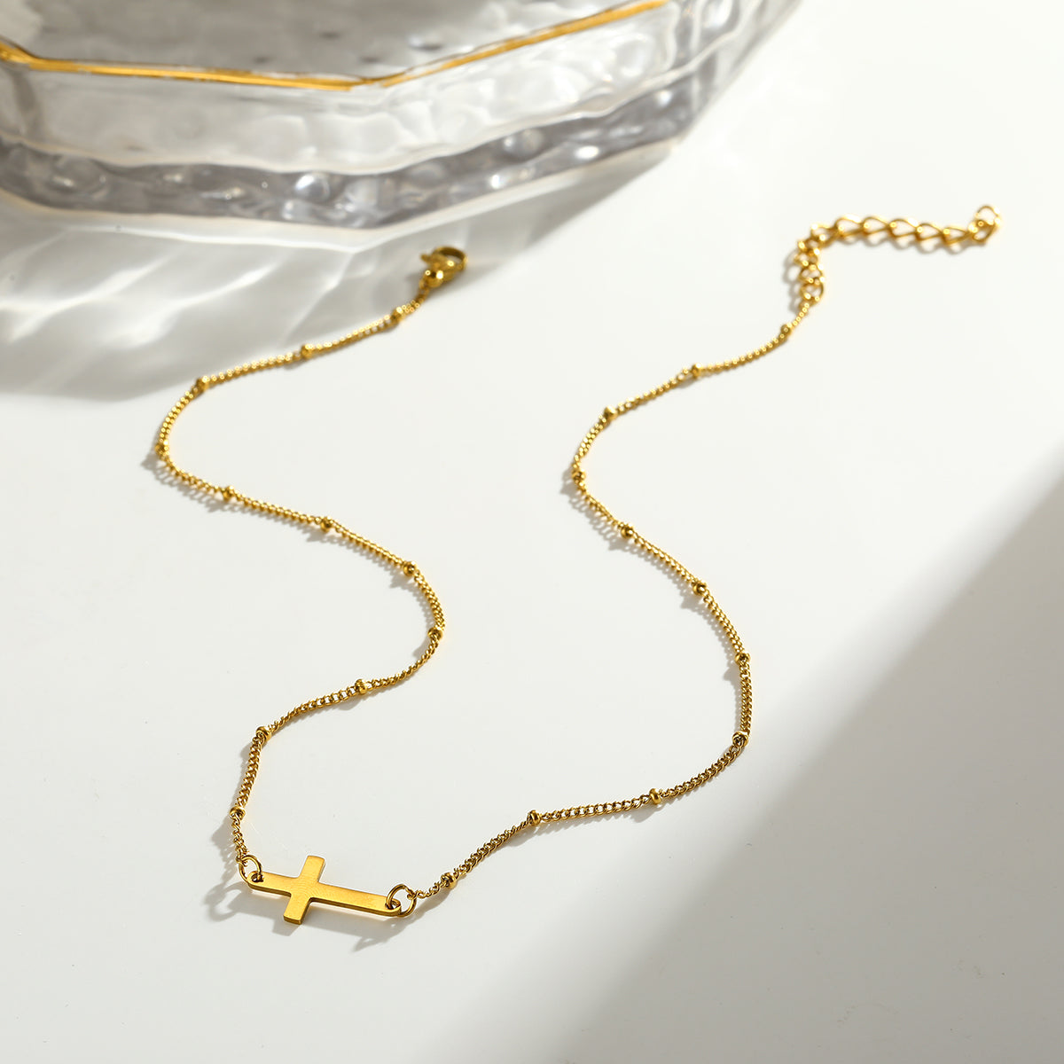 Electroplated Cross Jewelry Set For Women In 304 Stainless Steel With 18K Real Gold Plated Cable Chain