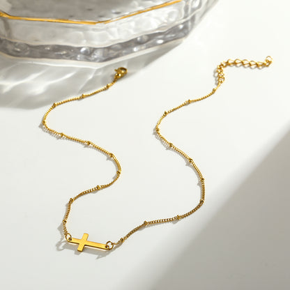 Electroplated Cross Jewelry Set For Women In 304 Stainless Steel With 18K Real Gold Plated Cable Chain