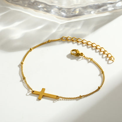 Electroplated Cross Jewelry Set For Women In 304 Stainless Steel With 18K Real Gold Plated Cable Chain