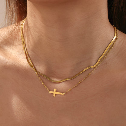 Electroplated Cross Jewelry Set For Women In 304 Stainless Steel With 18K Real Gold Plated Cable Chain