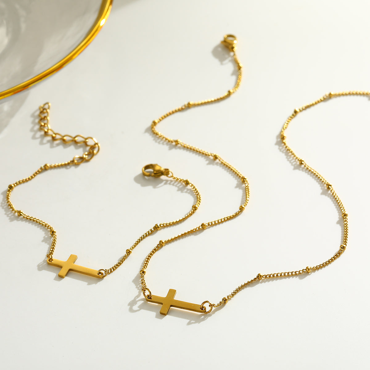 Electroplated Cross Jewelry Set For Women In 304 Stainless Steel With 18K Real Gold Plated Cable Chain
