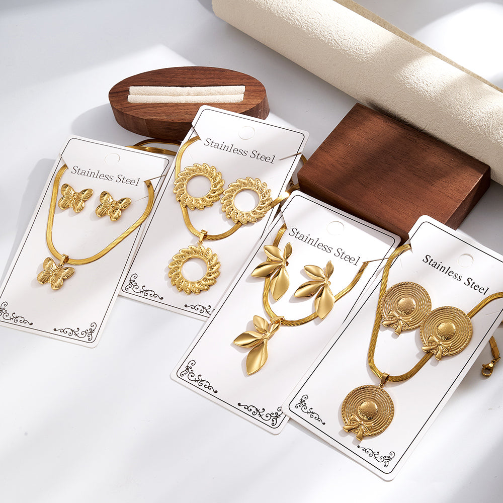 Round Jewelry Set For Valentine's Day Featuring Casual Style 304 Stainless Steel With Golden Plated Snake Chain