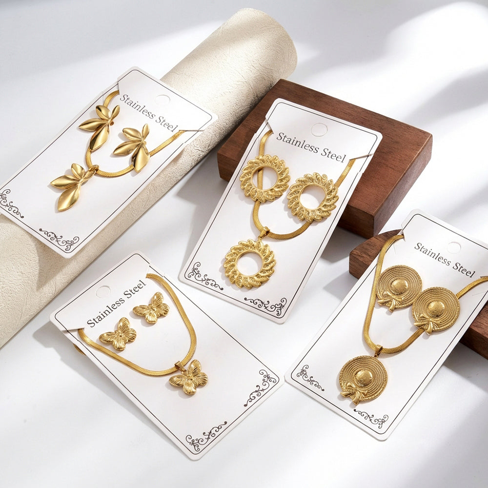 Round Jewelry Set For Valentine's Day Featuring Casual Style 304 Stainless Steel With Golden Plated Snake Chain