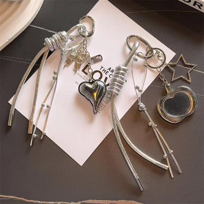 Heart Shape Keychain With Bow Knot Design In Silver, Stylish Jewelry Accessory