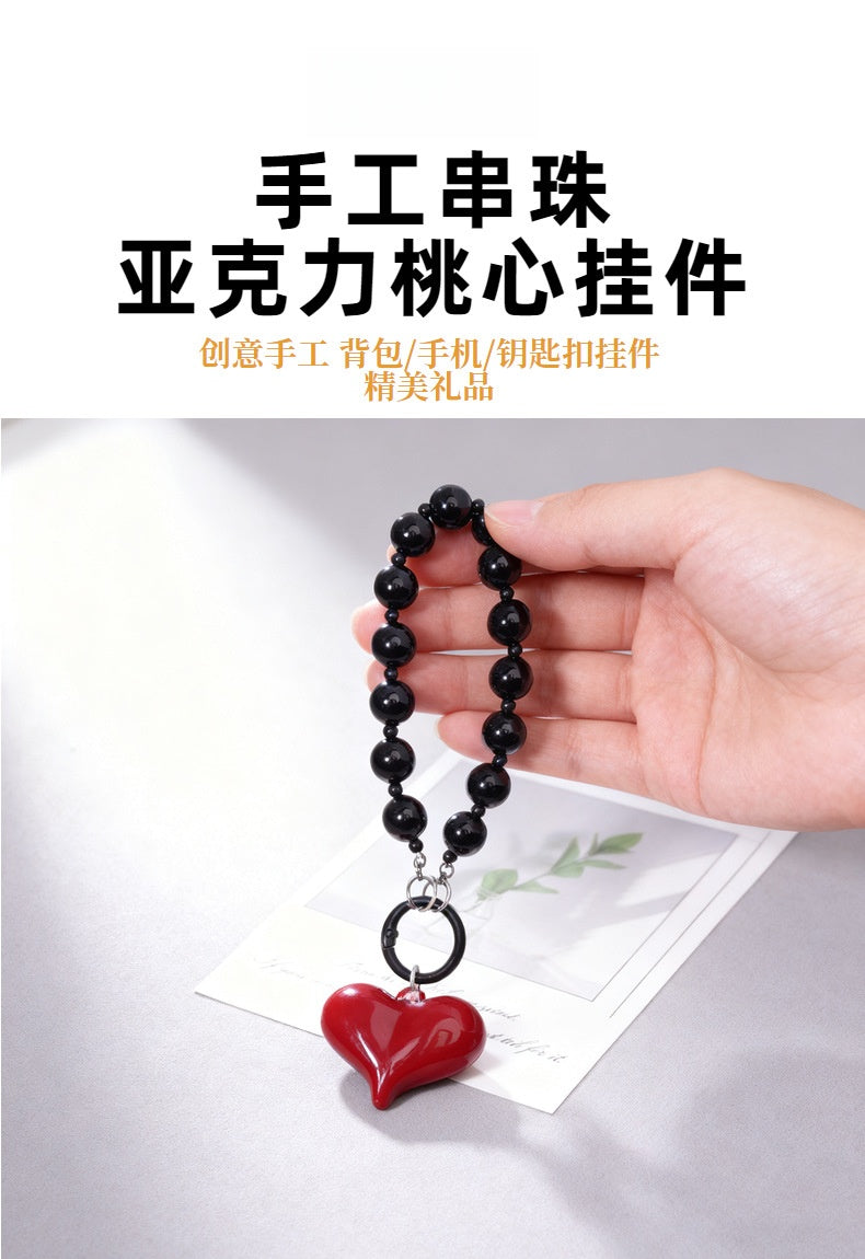 Heart Shape Acrylic Mobile Phone Chain In Multicolor, Stylish Bag Pendant Accessory
