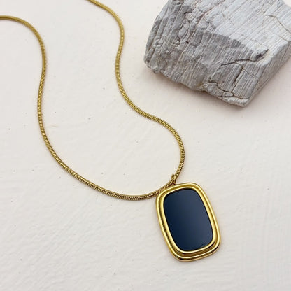 Rectangle Pendant Necklace For Women In 304 Stainless Steel With 18K Real Gold Plated Finish And Acrylic Inlay On Cable Chain