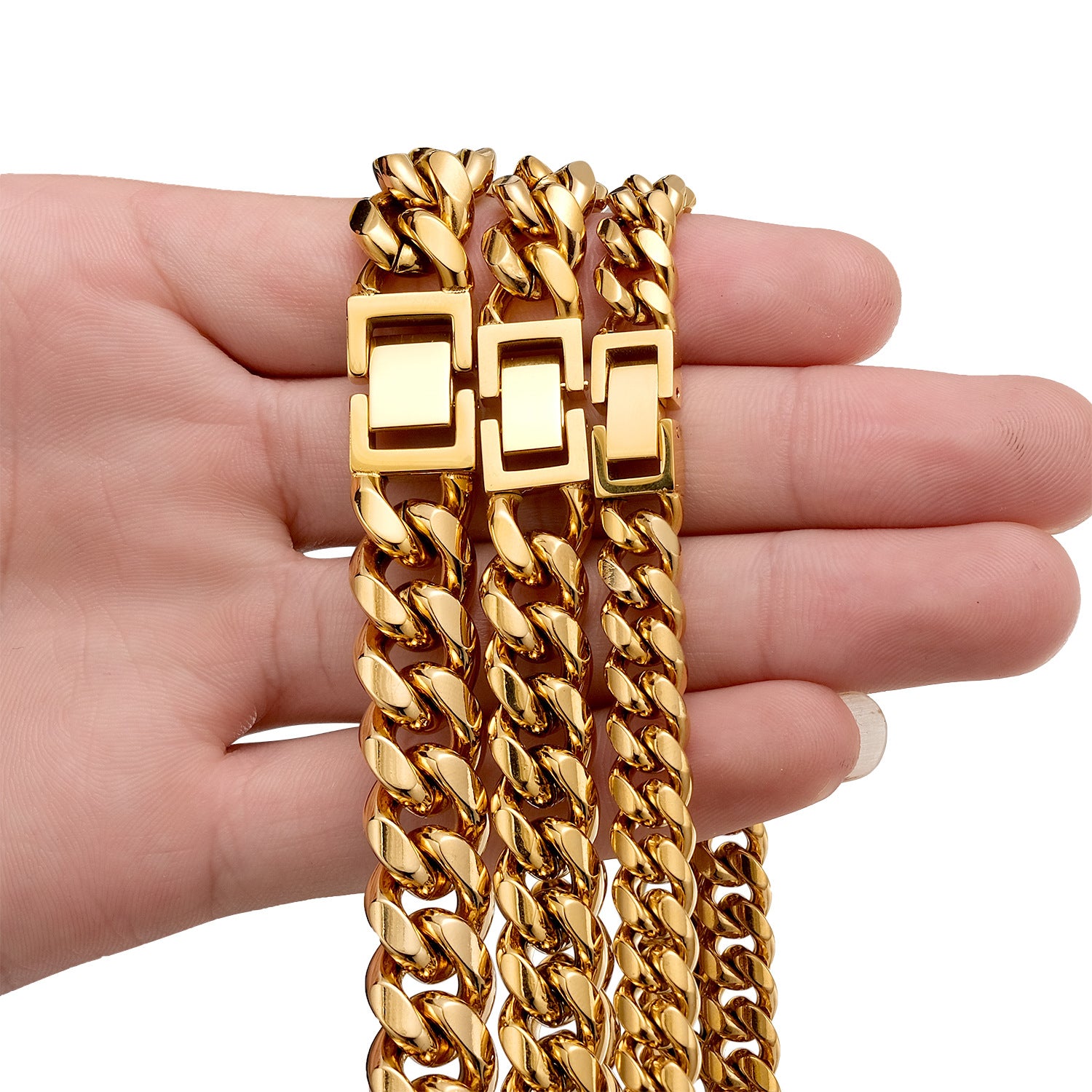 Men's Geometric Hip-Hop Necklace With Titanium Steel Cuban Link Chain Featuring Electroplated Finish