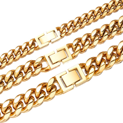 Men's Geometric Hip-Hop Necklace With Titanium Steel Cuban Link Chain Featuring Electroplated Finish