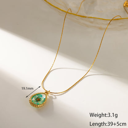 Sweet Water Droplets Pendant Necklace For Women In 201 Stainless Steel With 18K Real Gold Plated Finish And Fine Chain