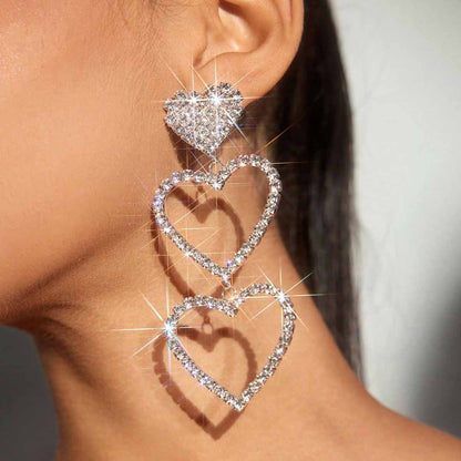 Heart Shape Simple Style Unisex Earrings In Zinc Alloy With Rhinestones, Electroplated Finish And 304 Stainless Steel Ear Pins