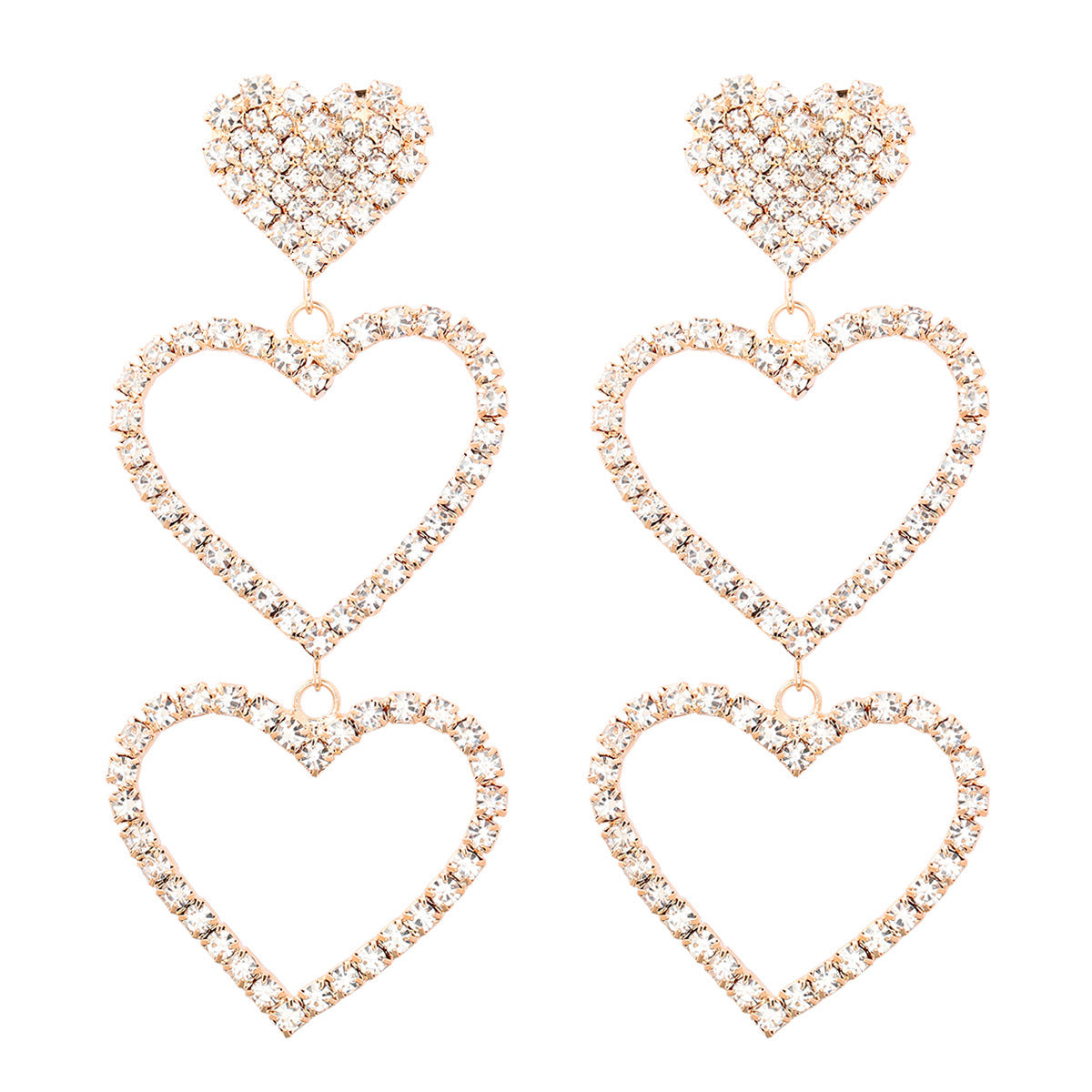 Heart Shape Simple Style Unisex Earrings In Zinc Alloy With Rhinestones, Electroplated Finish And 304 Stainless Steel Ear Pins