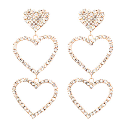 Heart Shape Simple Style Unisex Earrings In Zinc Alloy With Rhinestones, Electroplated Finish And 304 Stainless Steel Ear Pins