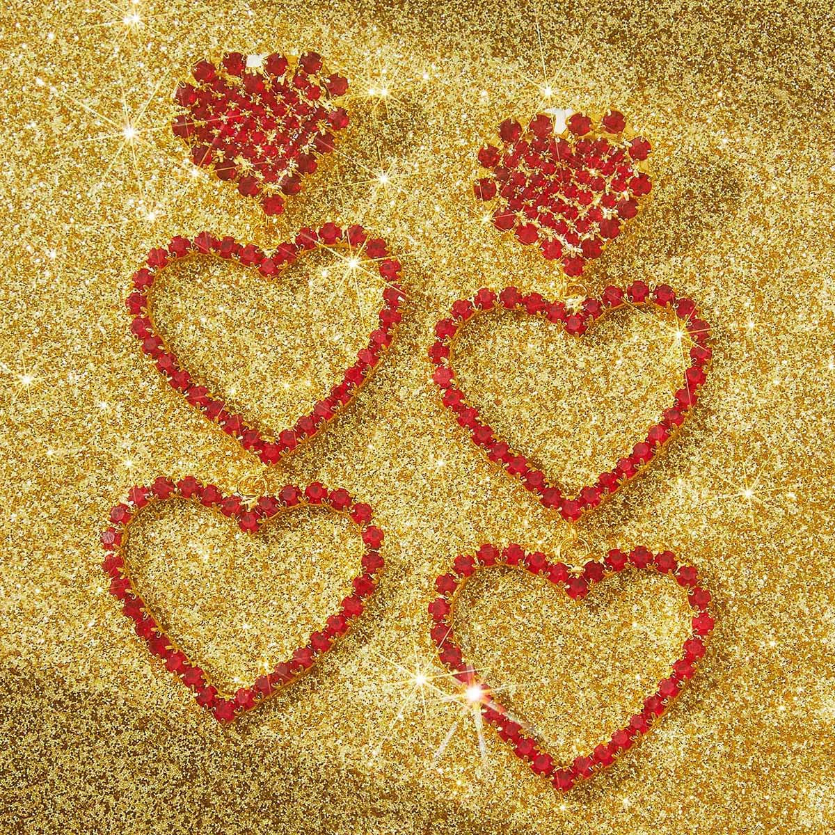 Heart Shape Simple Style Unisex Earrings In Zinc Alloy With Rhinestones, Electroplated Finish And 304 Stainless Steel Ear Pins