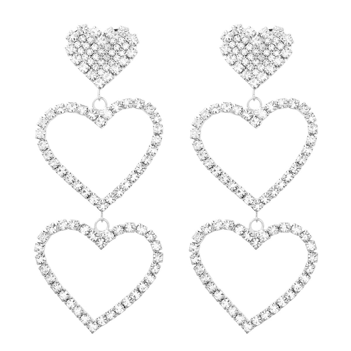 Heart Shape Simple Style Unisex Earrings In Zinc Alloy With Rhinestones, Electroplated Finish And 304 Stainless Steel Ear Pins