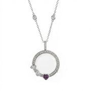 Purple Heart Round Box Necklace - Silver Empty Box