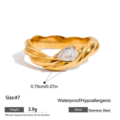 For Women Irregular Rings Made Of 304 Stainless Steel With Electroplated 18K Real Gold Plated And Zircon Inlay