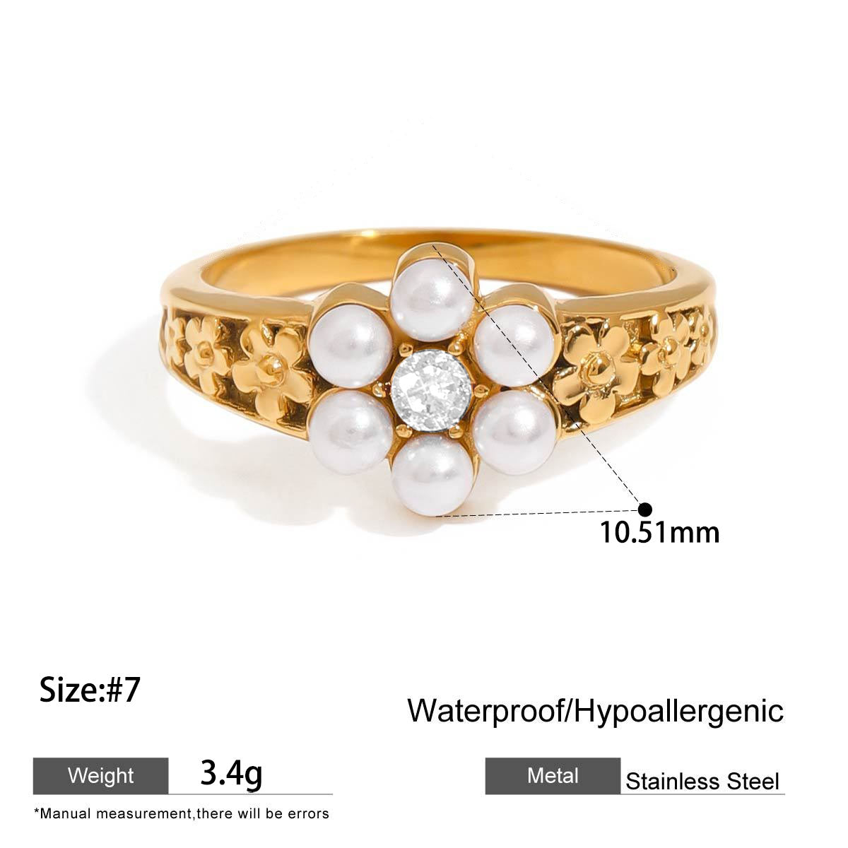 Geometric Women's Rings For Valentine's Day In 304 Stainless Steel With 18K Real Gold Plated And Pearl Inlay