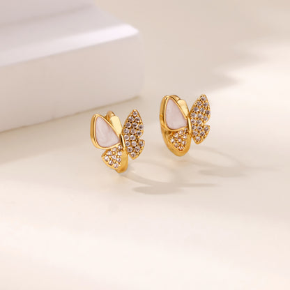 Geometric Waterproof Non Tarnish Earrings For Women, Copper With 18K Real Gold Plated PVD Coating And Zircon Inlay