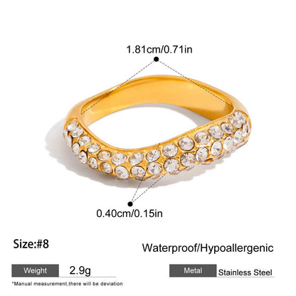 For Women Irregular Rings Made Of 304 Stainless Steel With Electroplated 18K Real Gold Plated And Zircon Inlay
