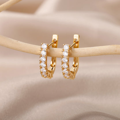 Geometric Waterproof Non Tarnish Earrings For Women, Copper With 18K Real Gold Plated PVD Coating And Zircon Inlay