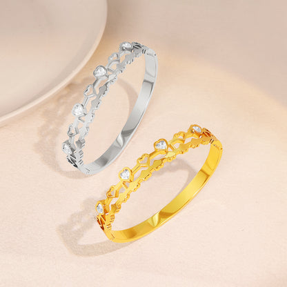 Heart Shape Titanium Steel Wristband With Electroplated Gold Plating, Bangle Featuring Inlay Craft