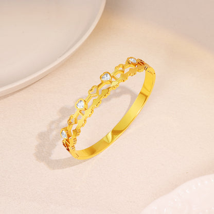 Heart Shape Titanium Steel Wristband With Electroplated Gold Plating, Bangle Featuring Inlay Craft