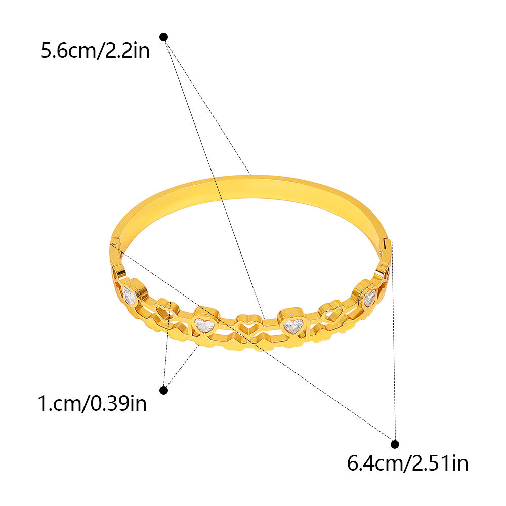 Heart Shape Titanium Steel Wristband With Electroplated Gold Plating, Bangle Featuring Inlay Craft