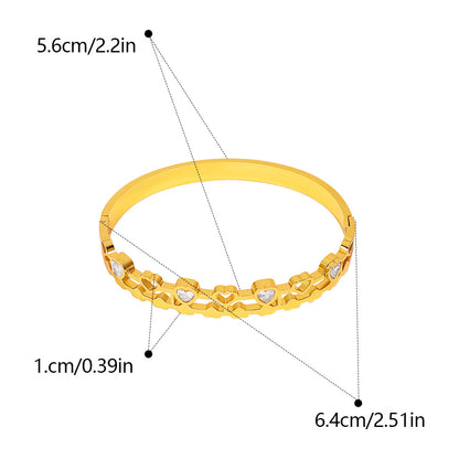 Heart Shape Titanium Steel Wristband With Electroplated Gold Plating, Bangle Featuring Inlay Craft