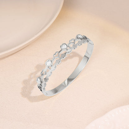 Heart Shape Titanium Steel Wristband With Electroplated Gold Plating, Bangle Featuring Inlay Craft