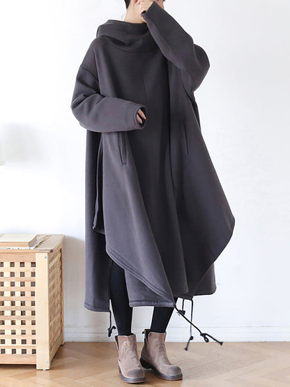 Plus Size Drawstring Irregular Hem Casual Cotton Dress