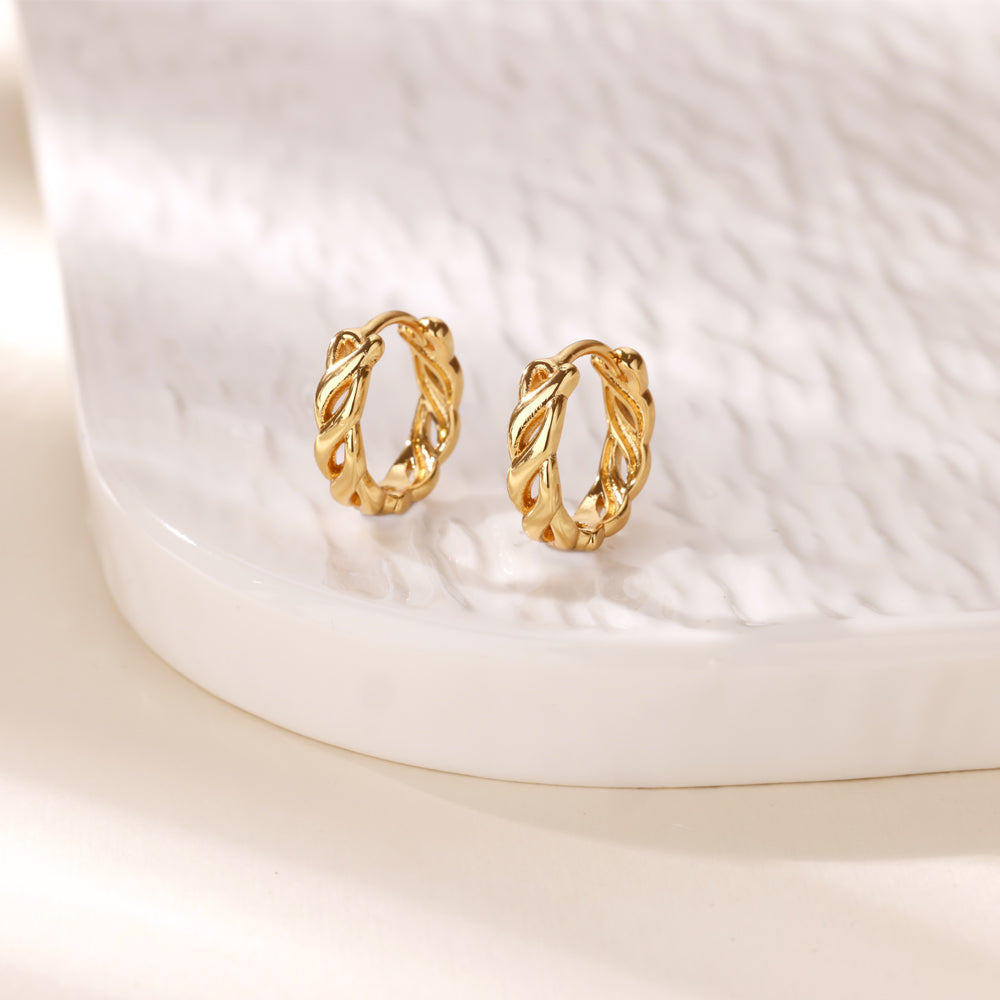 Geometric Waterproof Non Tarnish Earrings For Women, Copper With 18K Real Gold Plated PVD Coating And Zircon Inlay