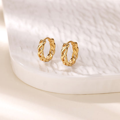 Geometric Waterproof Non Tarnish Earrings For Women, Copper With 18K Real Gold Plated PVD Coating And Zircon Inlay
