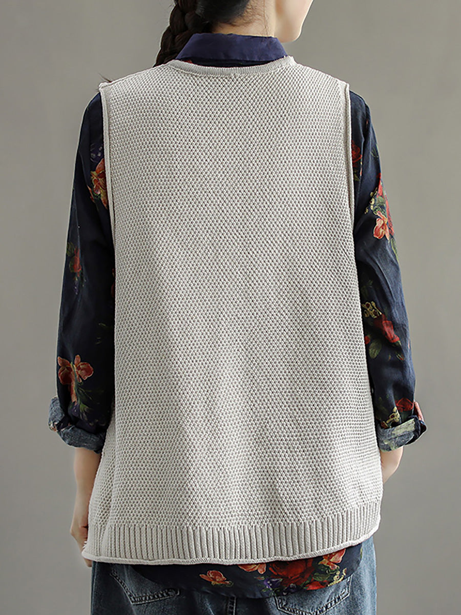 Plus Size Women Pocket Knitted Hollow Sweater Vest