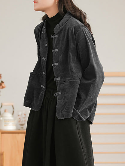 Plus Size Corduroy Women Breasted Pocket Vintage Casual Coat