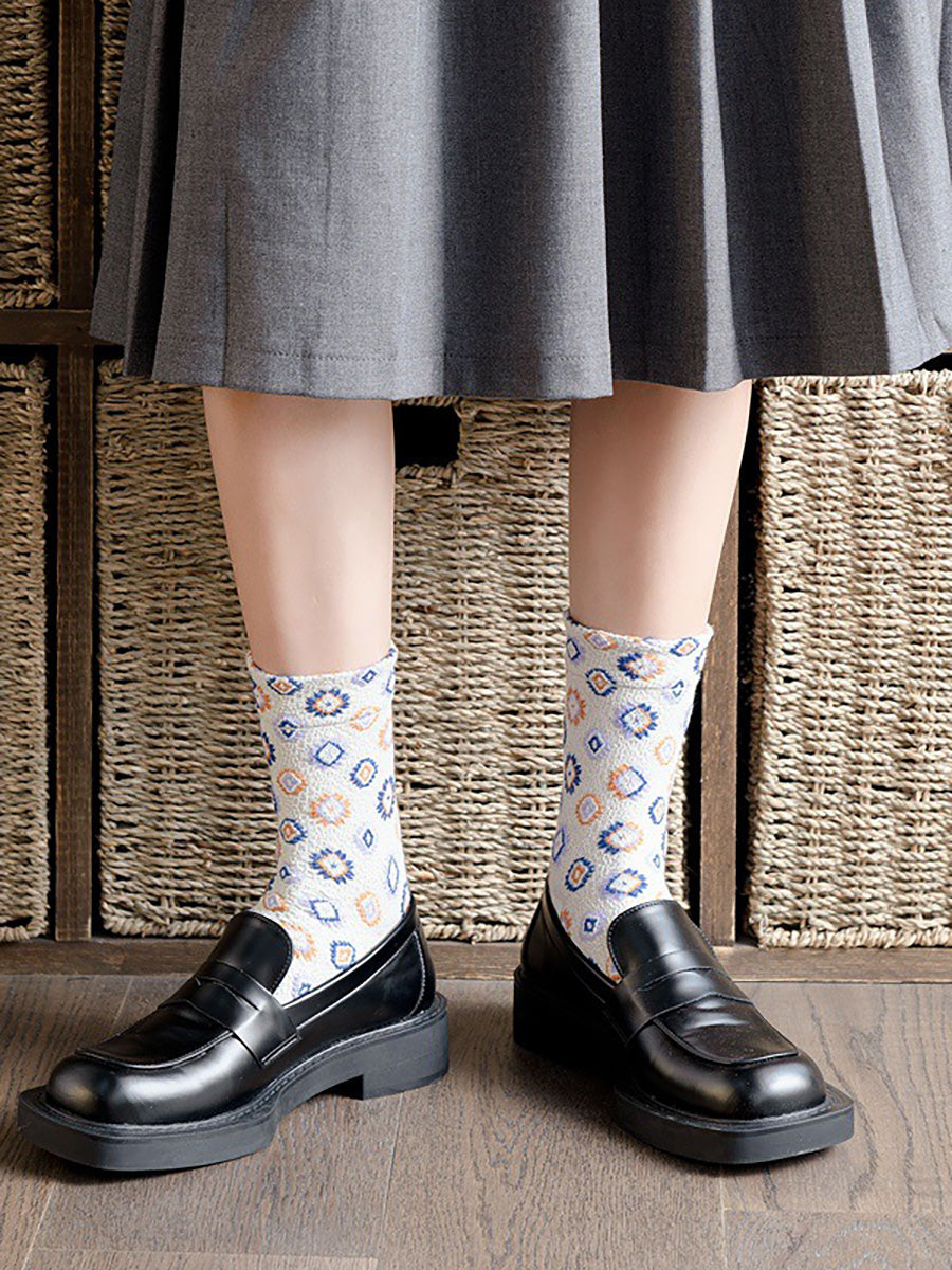 Women Floral Vintage Casual Autumn Winter Socks 5 Pairs